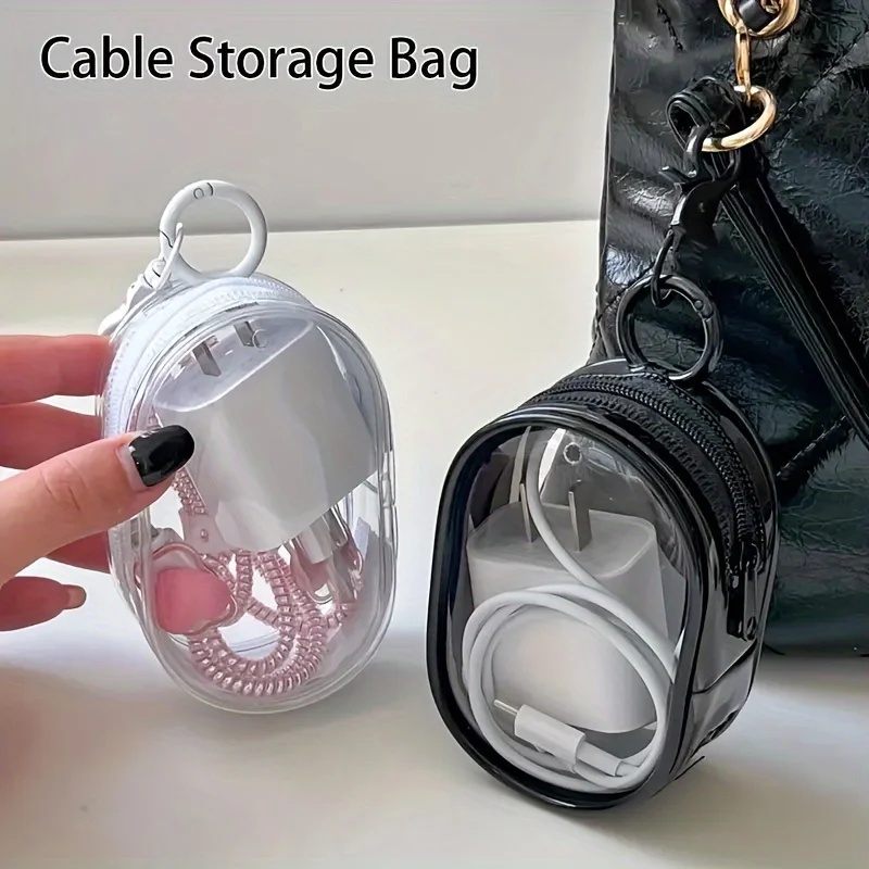 Travel Cable Organizer - Tas Penyimpanan Mini Transparan dengan Ritsleting
